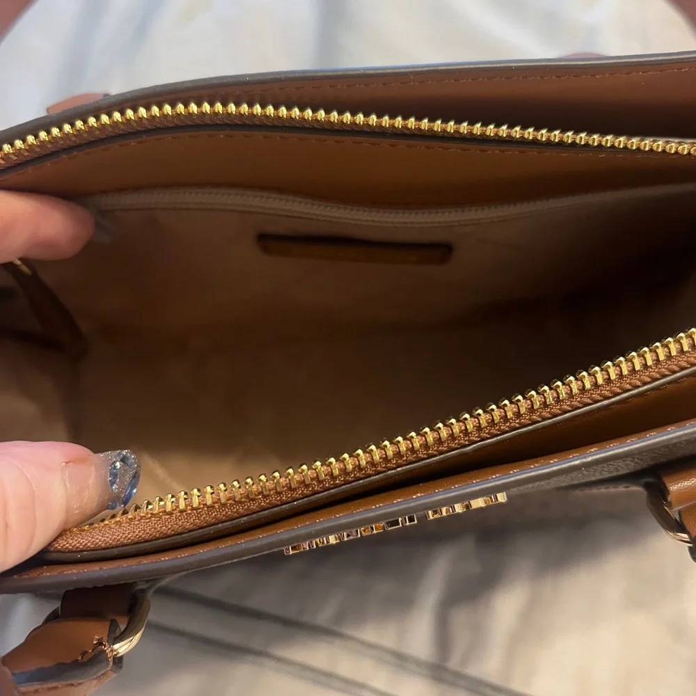 NEW Michael Kors Brown Logo Satchel with Tan Accents - Picture 8 of 9